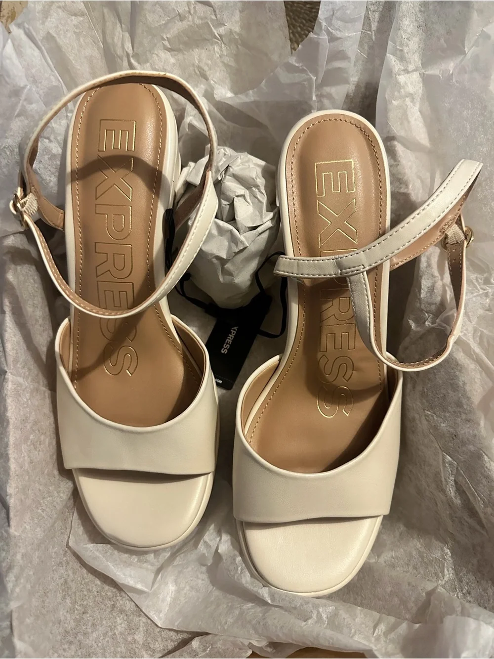 Express Cream Chunky Platform Ankle-Strap Sandals